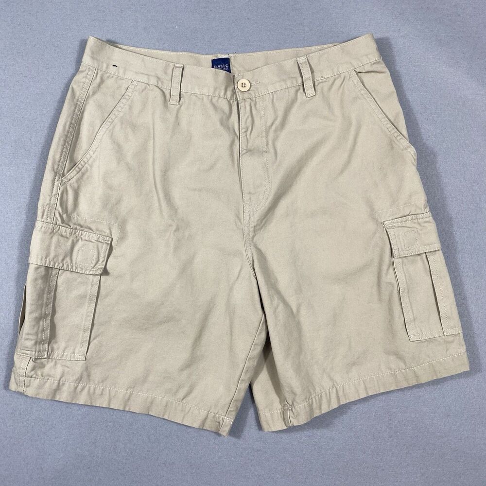Vintage‎ Basic Editions Cargo Shorts Mens 34x9 Beige Tan Khaki Y2K Baggy Skater